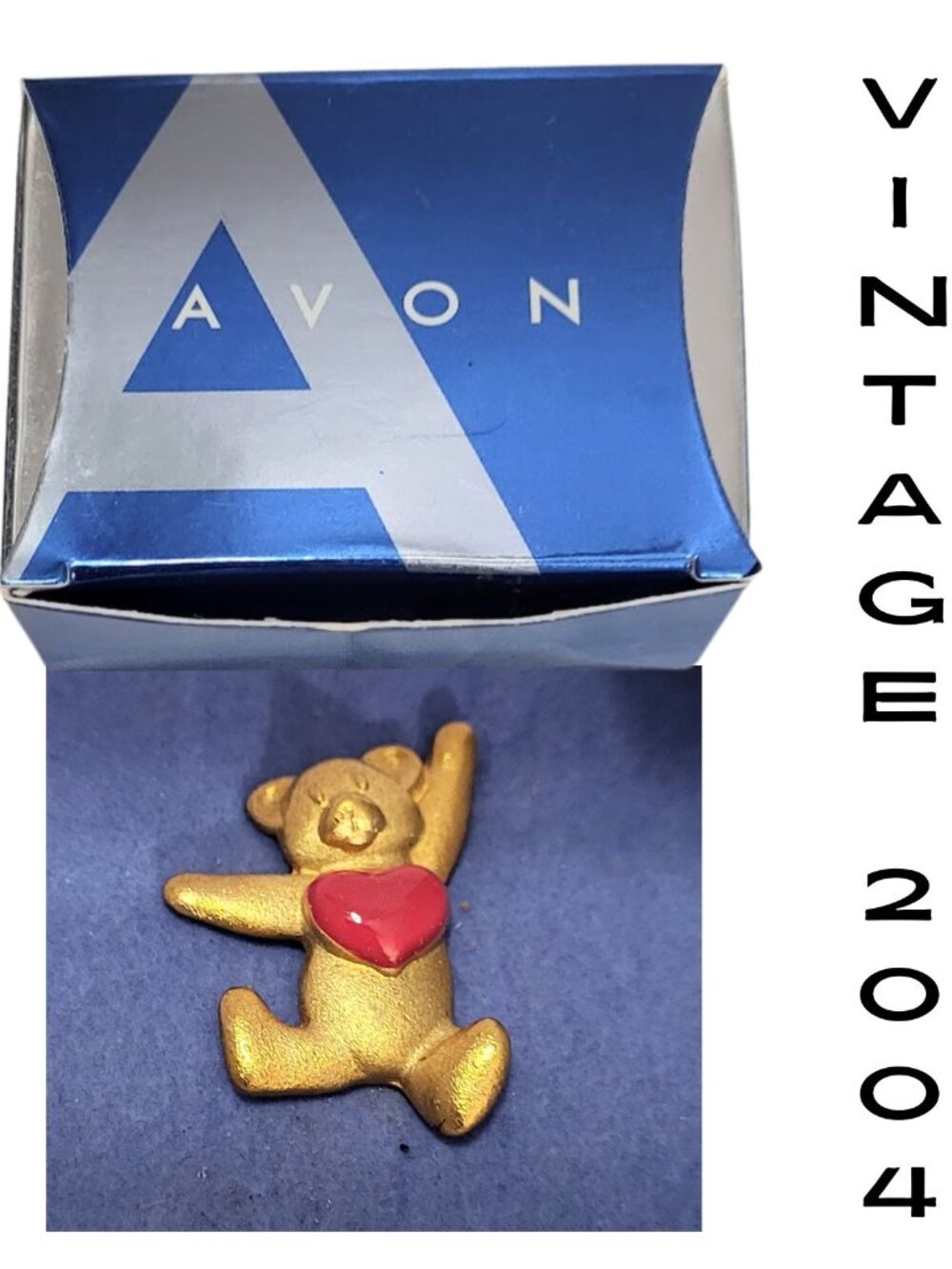 AVON Vintage "With All My Heart" Bear Pin - Gold Tone NIB 2004